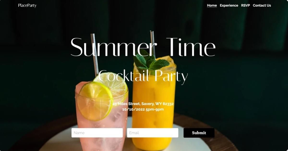 Modelo PlaceParty com Strikingly
