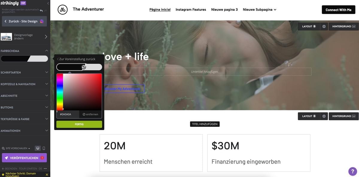 Strikingly's Stil-Editor