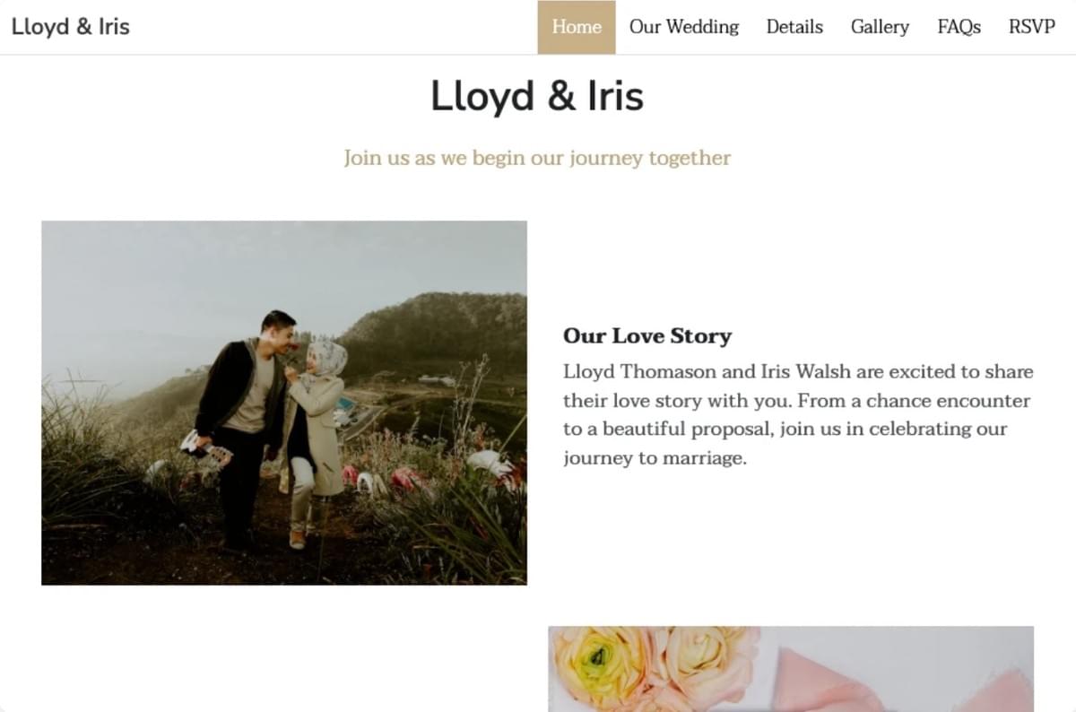 Template de Casamento de Lloyd & Iris da Strikingly