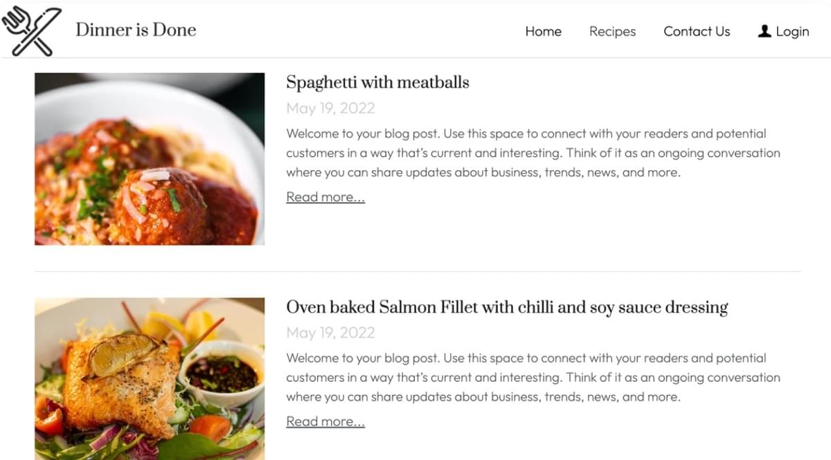 Dinner is Done Sjabloon van Strikingly