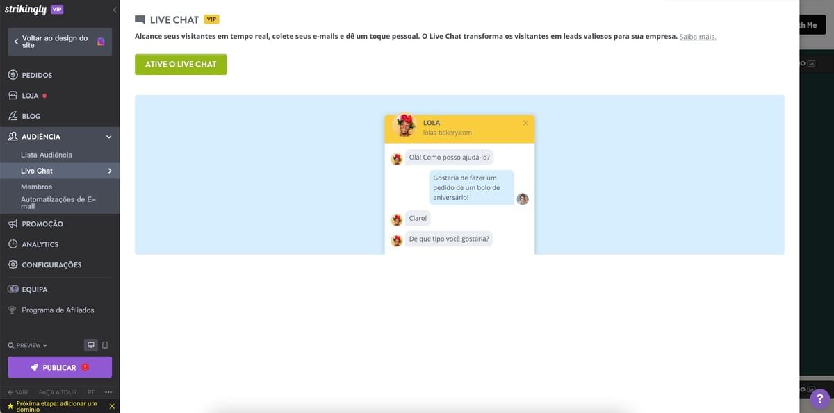 Utilizando ferramentas de prova social - Strikingly - Chat ao Vivo