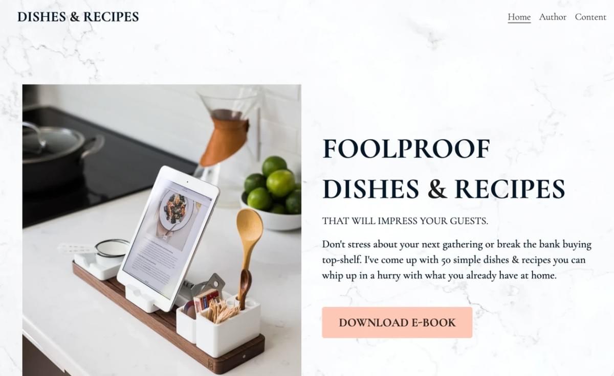 Template de Pratos & Receitas da Strikingly