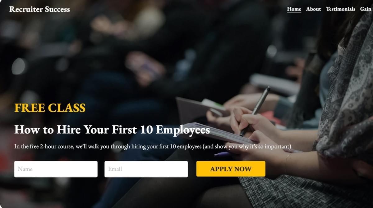 Modelo de Sucesso de Recrutador do Strikingly