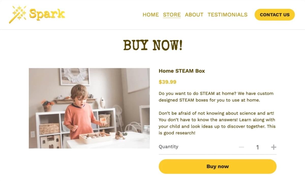 Modelo Spark Steam do Strikingly