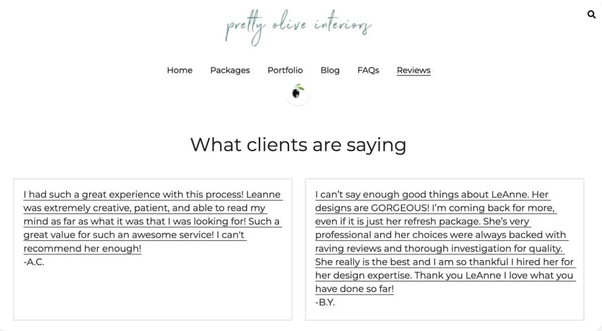 Pretty Olive Interiors Social Proof-pagina