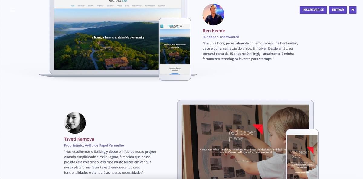 Sites Otimizados para Móveis da Strikingly