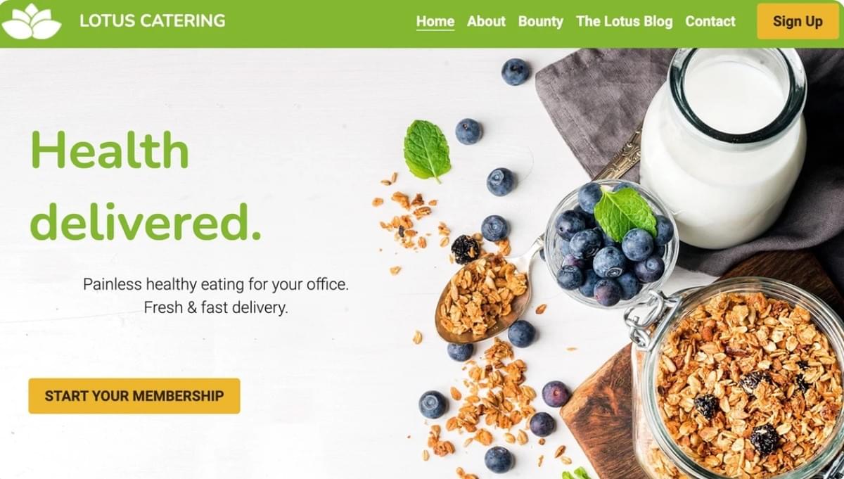 Modelo Lotus Catering da Strikingly