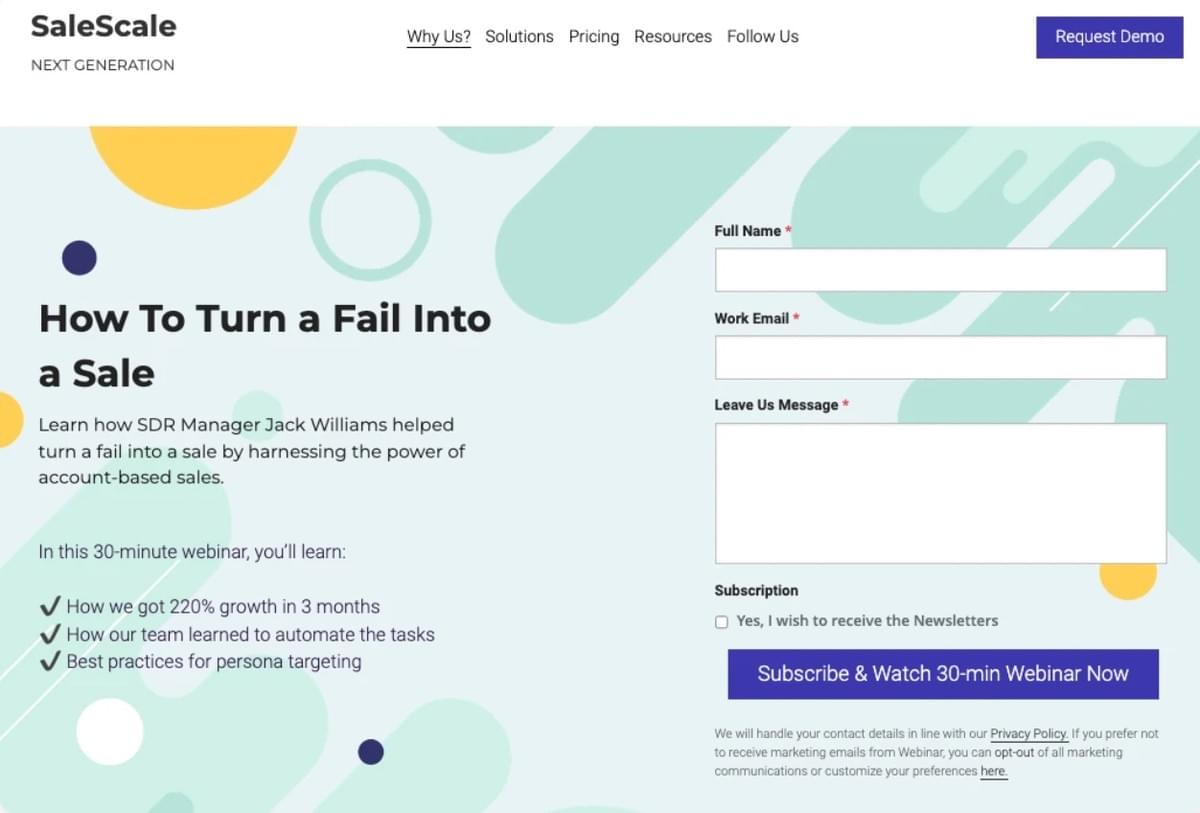SaleScale-Vorlage von Strikingly