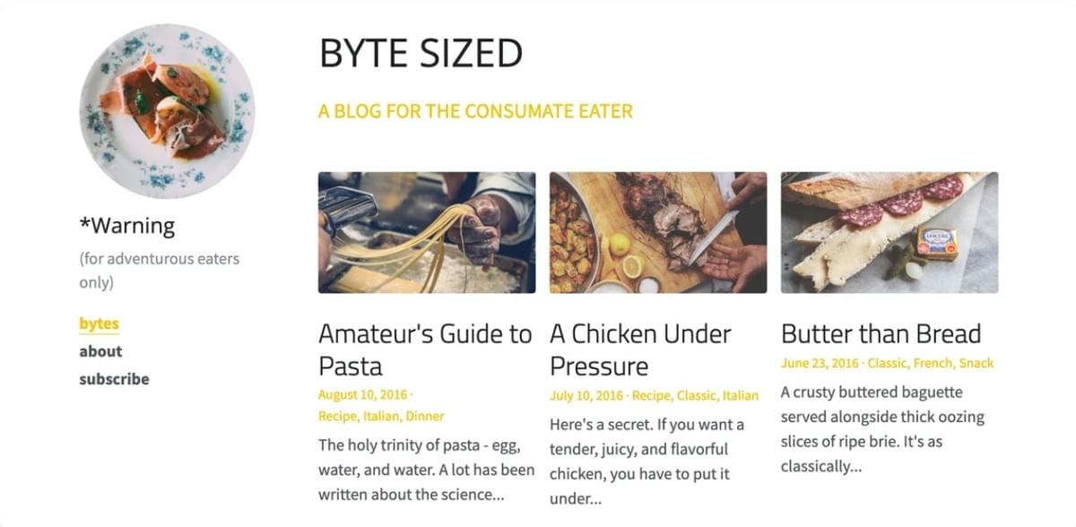 Byte-Sized blogtemplate van Strikingly