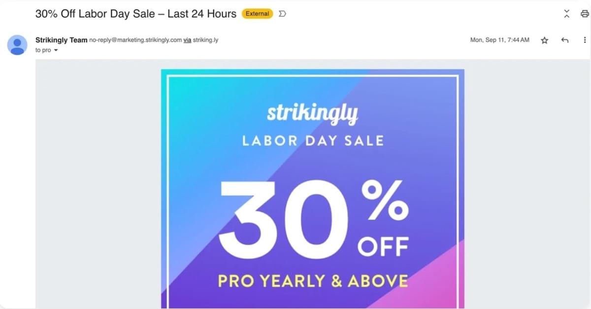 Email de Venda da Strikingly