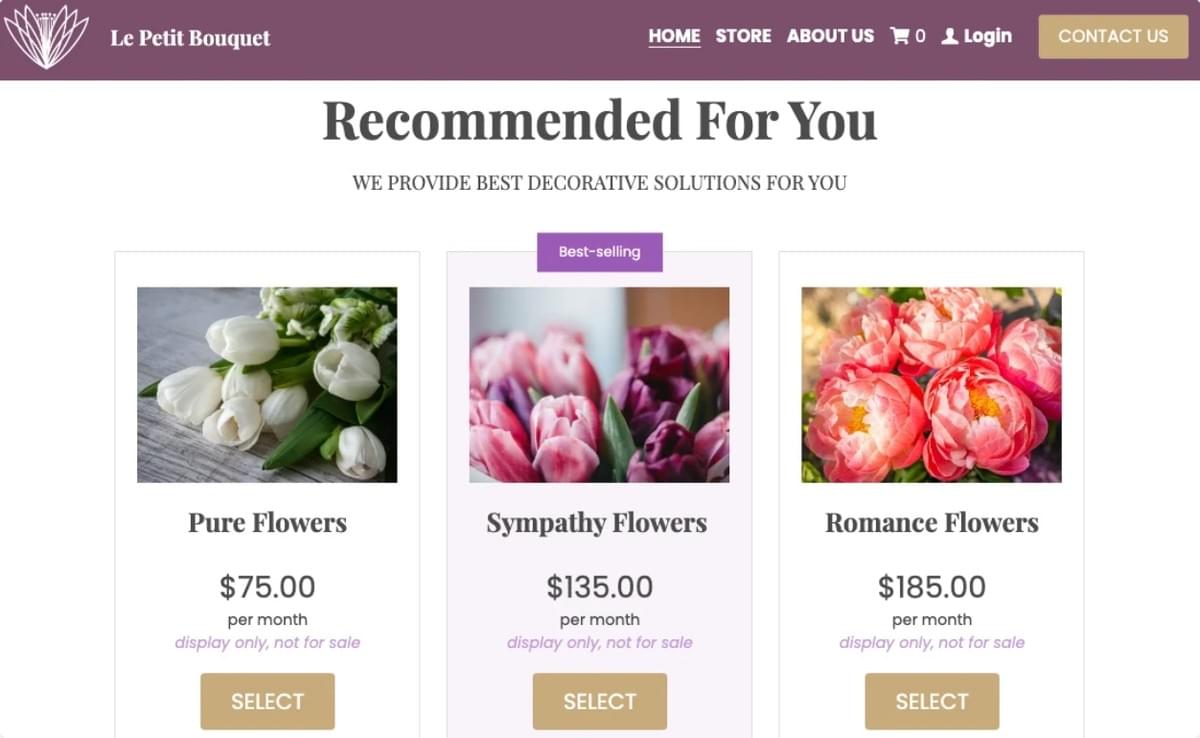 Modelo Le Petit Bouquet da Strikingly