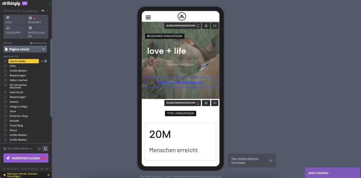 Strikingly Mobile Editor