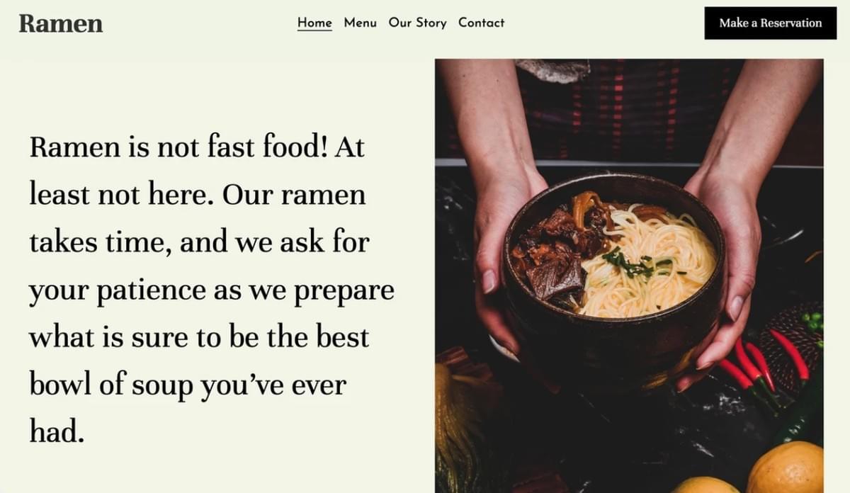 Ramenrestaurant-sjabloon van Strikingly