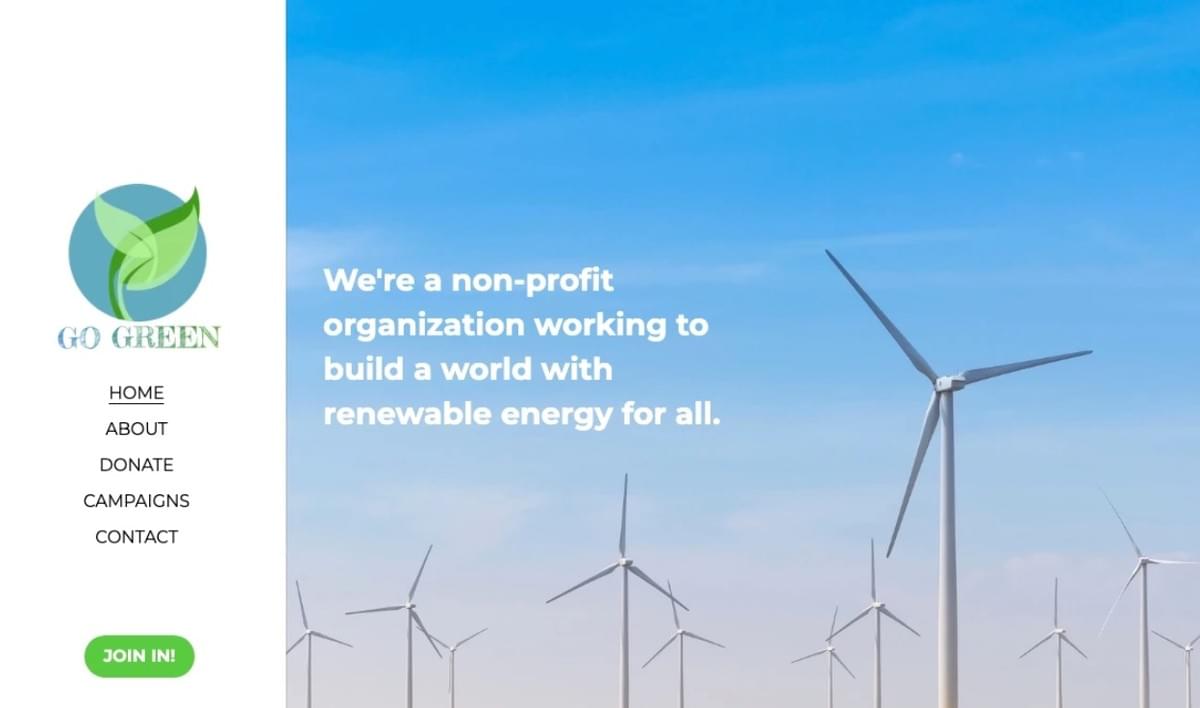 Modelo GoGreen da Strikingly