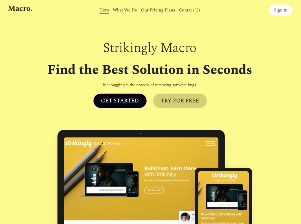 Macro Website Sjabloon van Strikingly