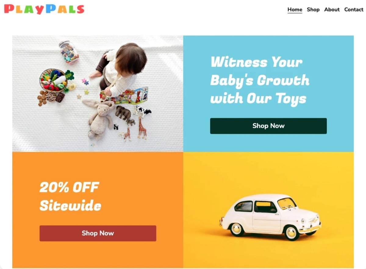 PlayPals Online Winkel Sjabloon van Strikingly