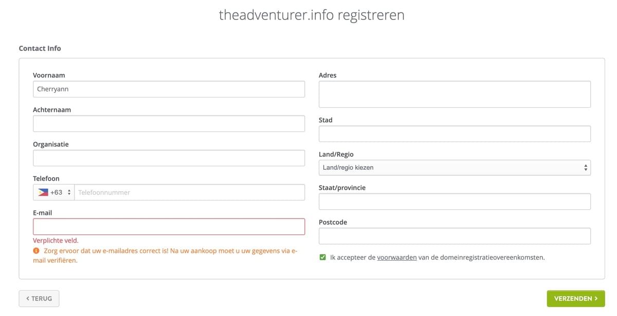 Gratis pagina voor domeinregistratie