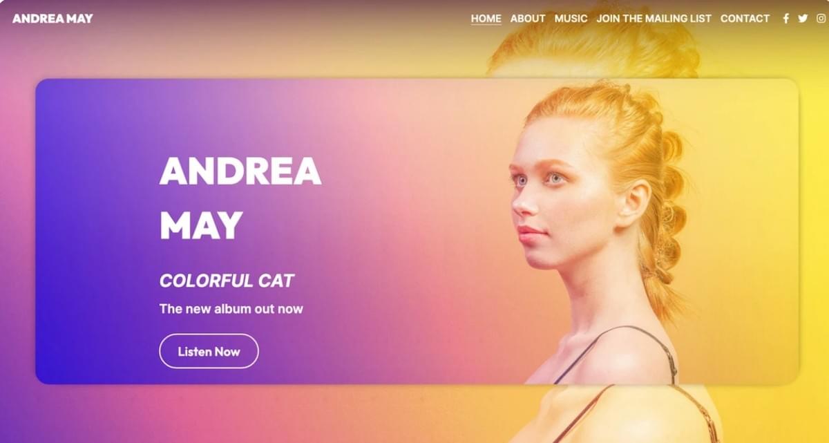 Andrea May-sjabloon van Strikingly