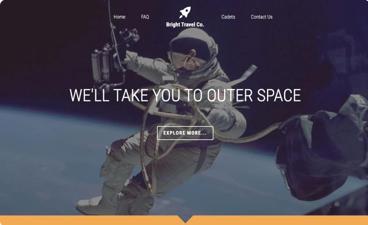 Modelo Bright Travel para Startups da Strikingly