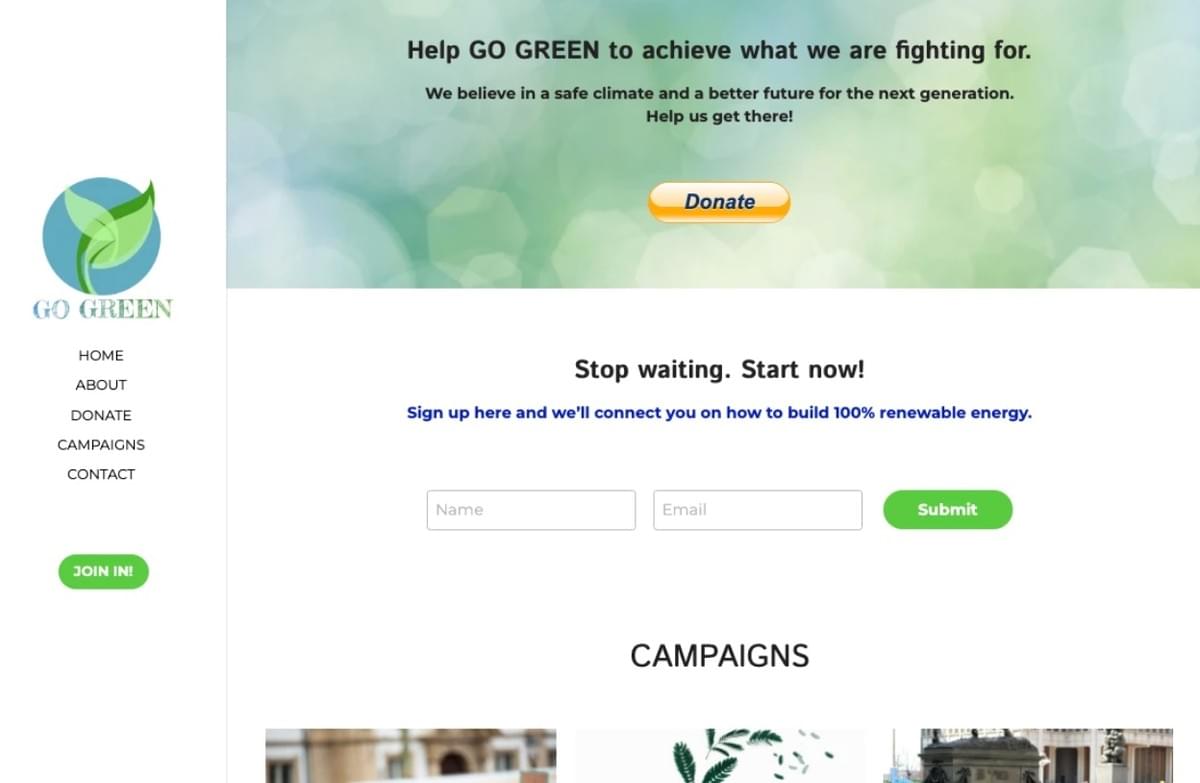 Go Green Fondsenwerving Sjabloon van Strikingly