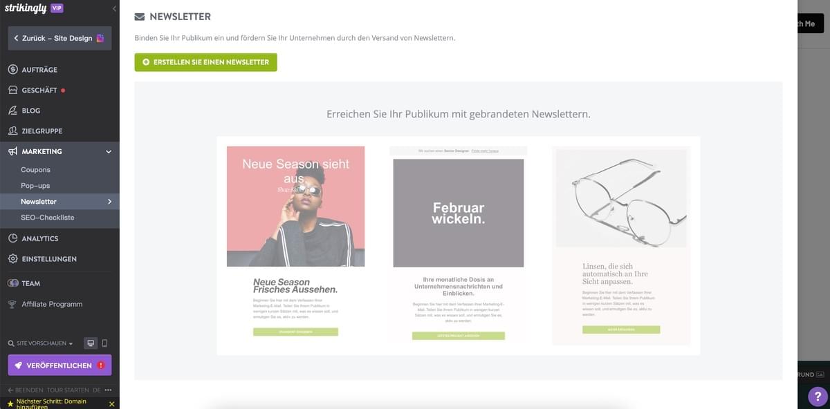 Strikingly E-Mail-Funktion