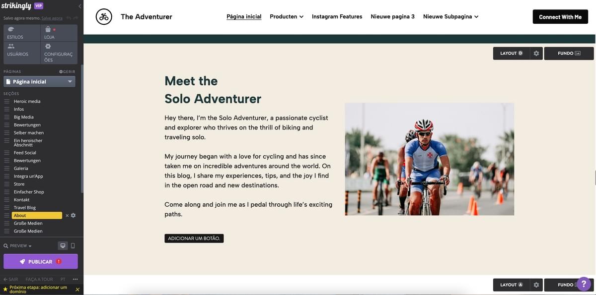 Editor de Sites Strikingly