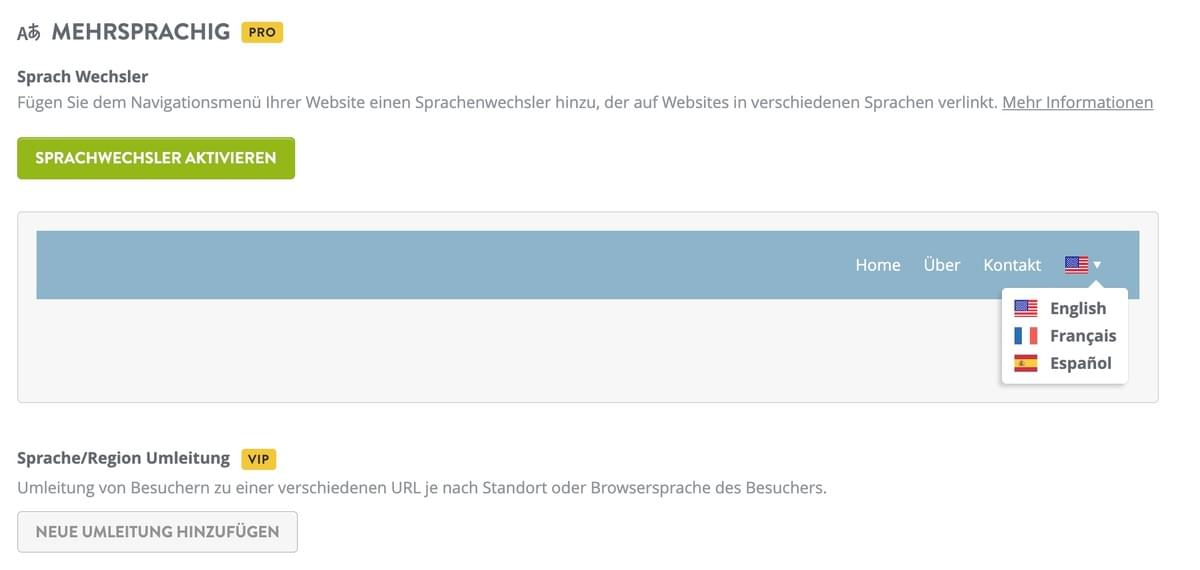 Strikingly Mehrsprachiger Umschalter