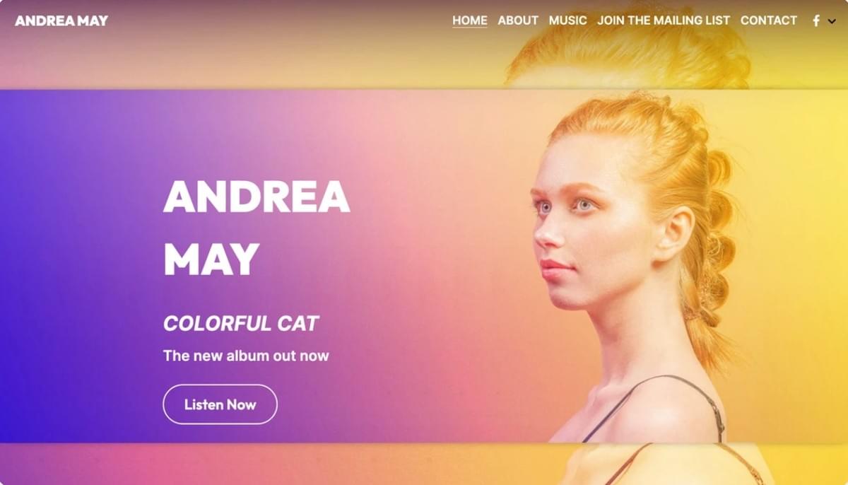 Template Andrea May da Strikingly