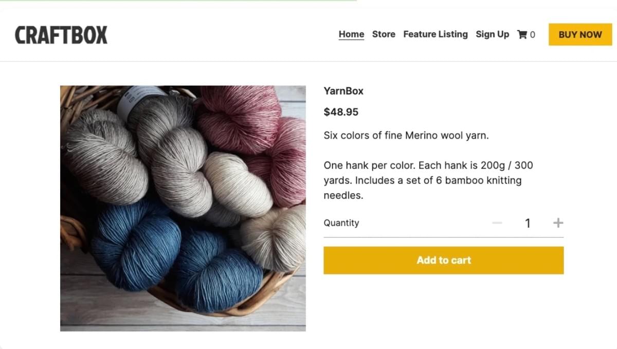 Modelo CraftBox da Strikingly