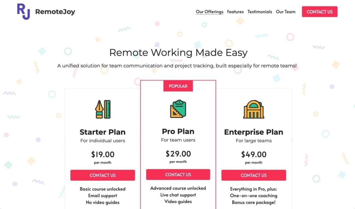 Template Remote Joy da Strikingly
