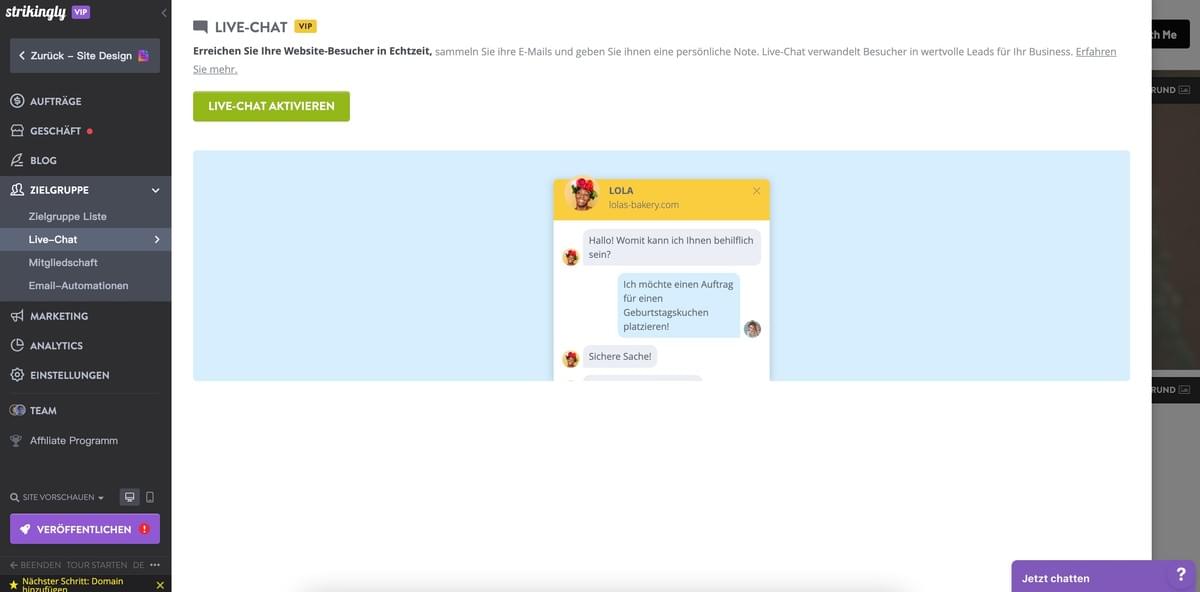 Strikinglys Live-Chat-Funktion