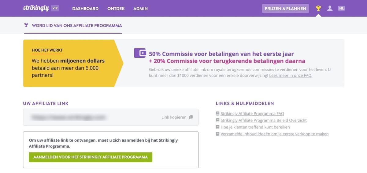 Strikingly Affiliate Marketing Page