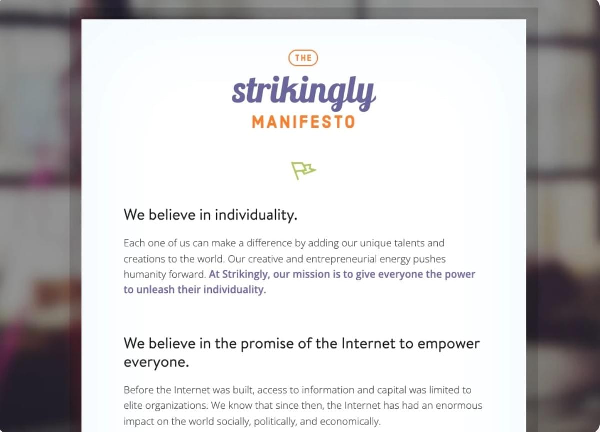 Manifesto da Strikingly
