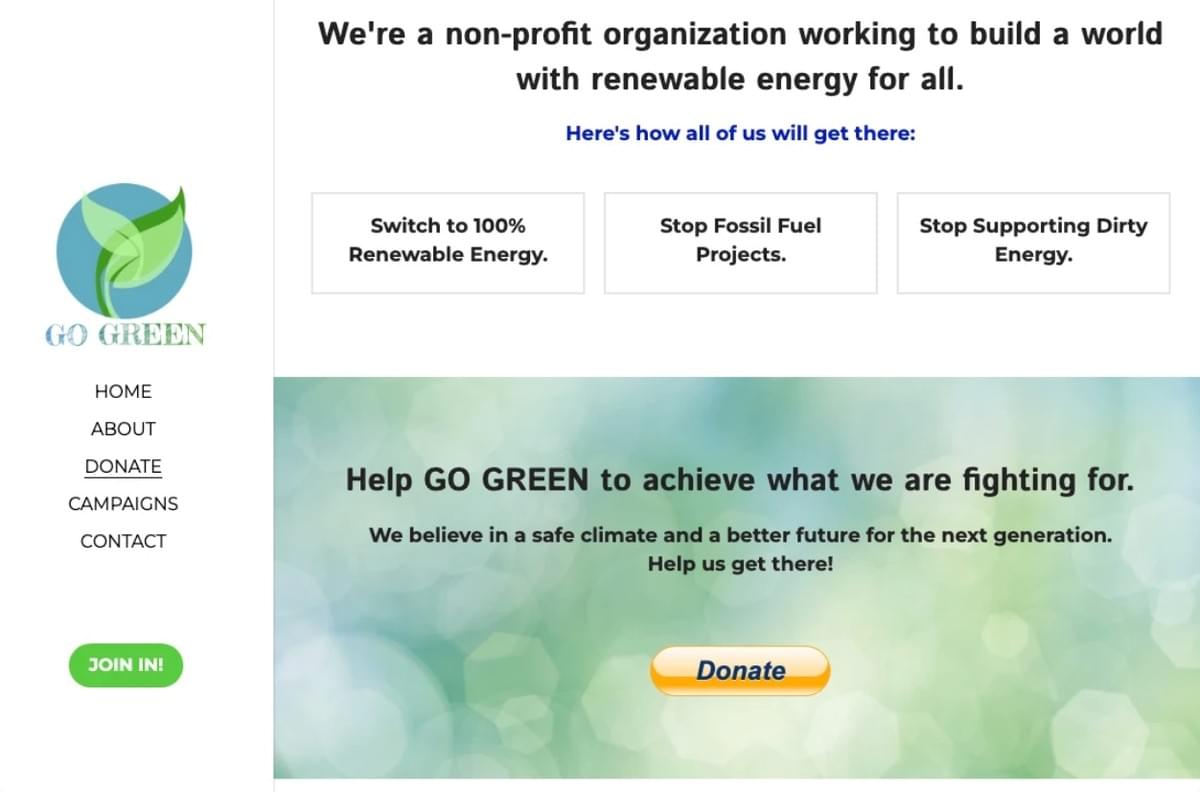 Go Green Non-profit Website Ontwerpsjabloon