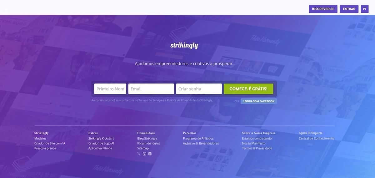 Página de Inscrição da Strikingly