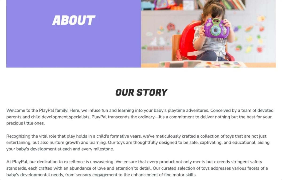 Modelo de e-commerce PlayPals da Strikingly