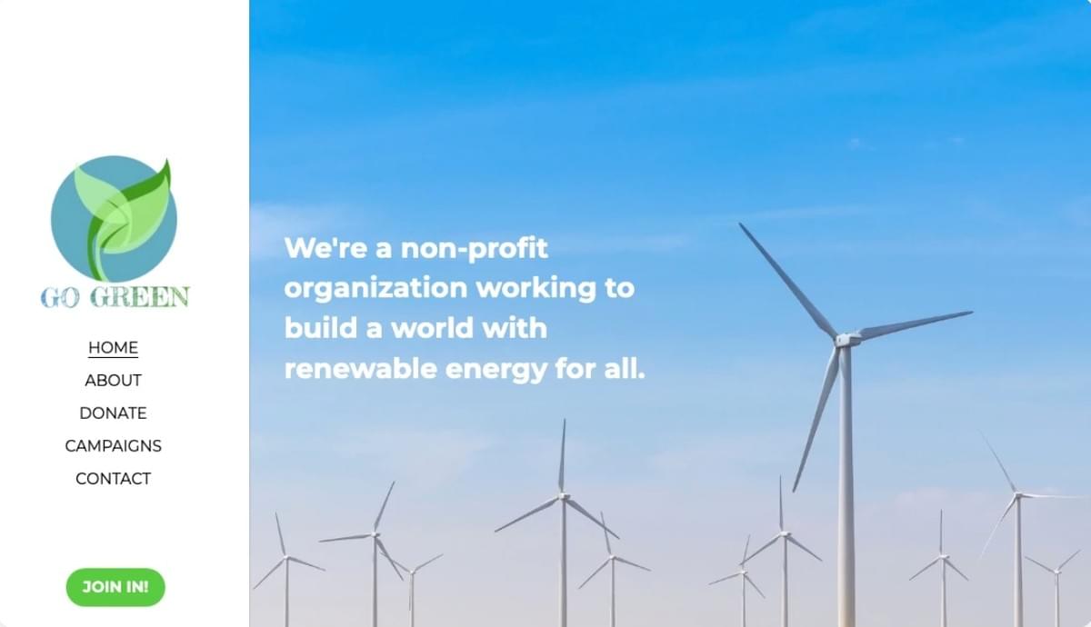 Modelo GoGreen da Strikingly