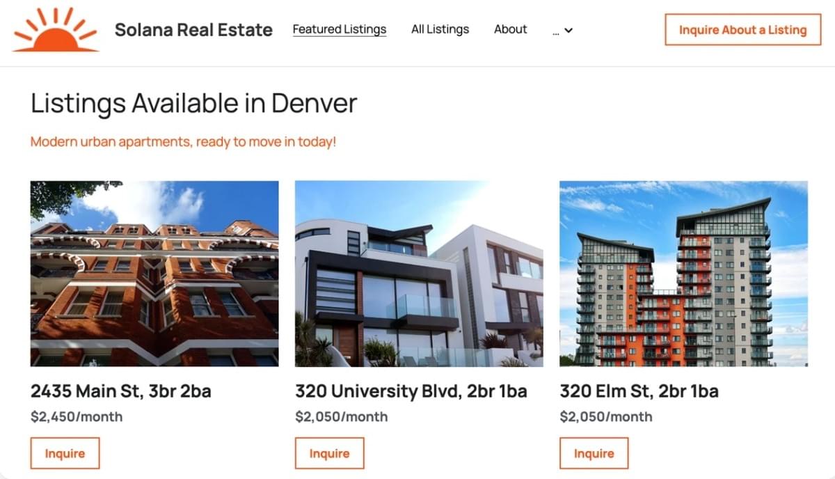 Solana Immobilienvorlage von Strikingly