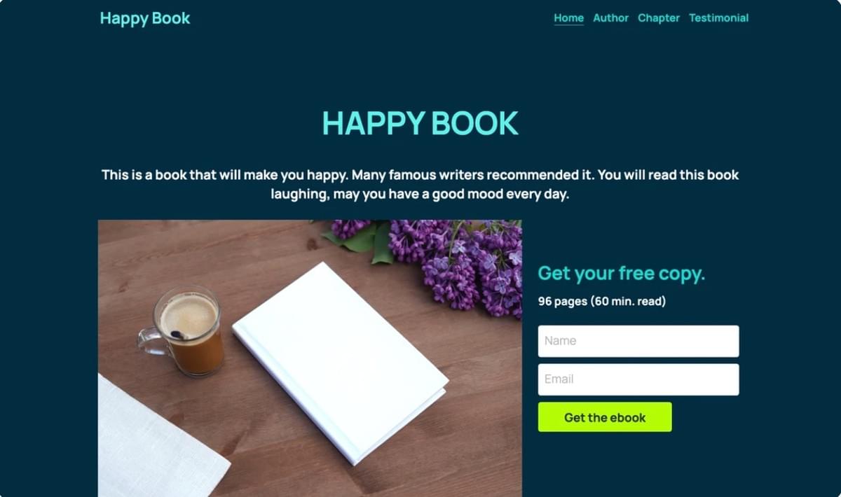 Modelo Happy Book da Strikingly