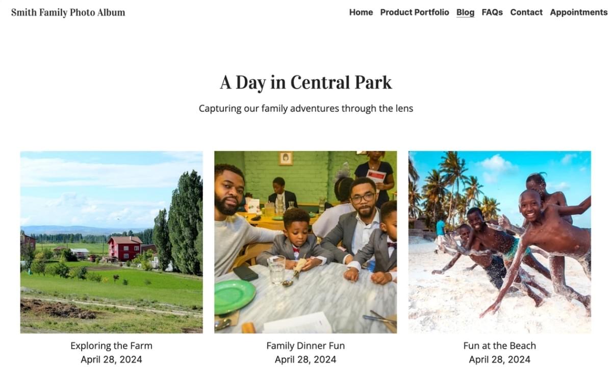 Site de fotografia de família