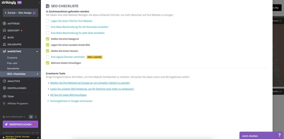Strikingly SEO-Checkliste