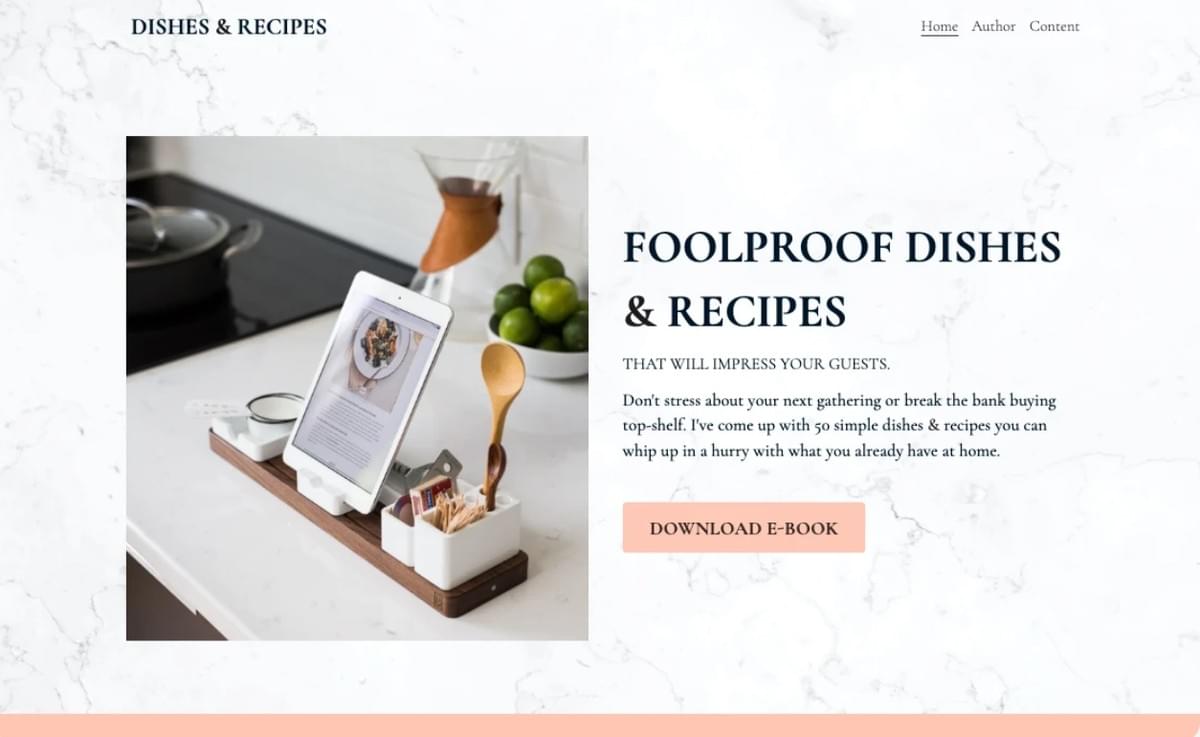 Dishes & Recipes E-commerce sjabloon van Strikingly