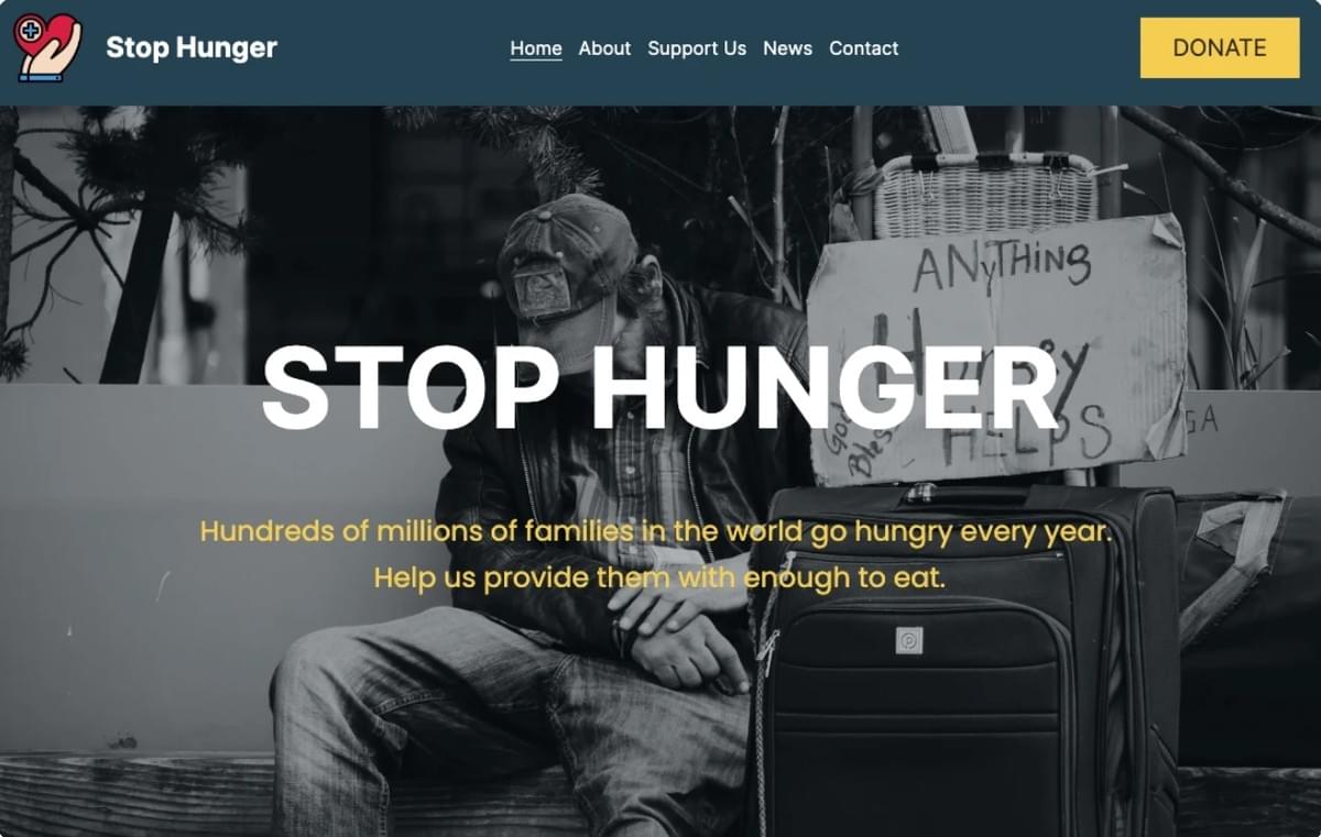 Stop Hunger Template van Strikingly