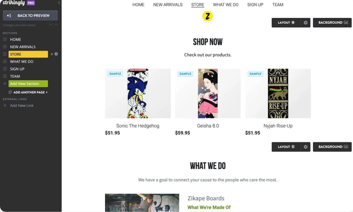 Strikingly Ecommerce Editor