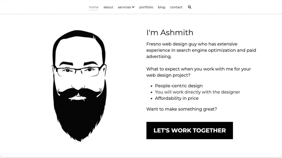 Ashmith Website mit unkonventionellem Website-Design