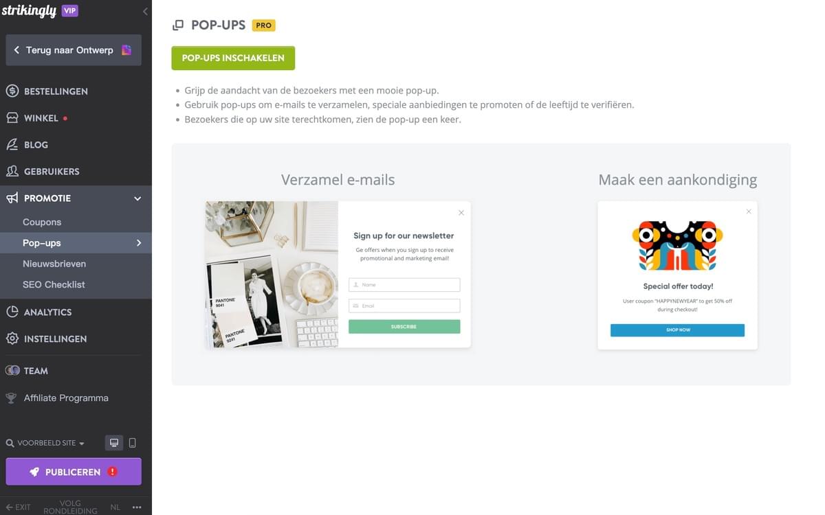 Strikingly Pop-up Functie