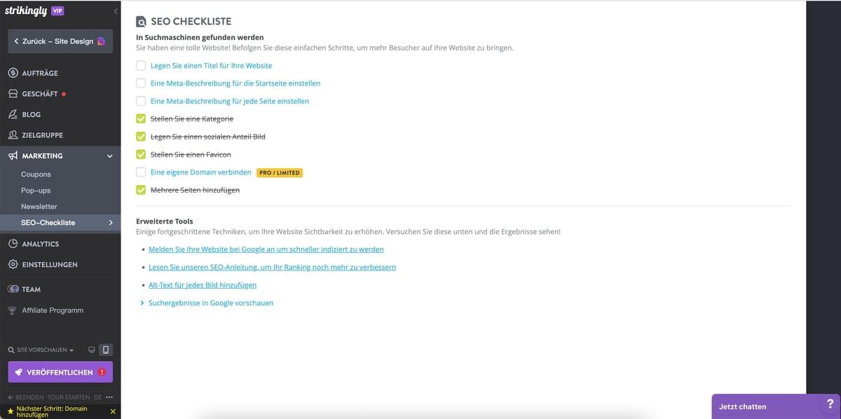 Strikingly SEO-Tools