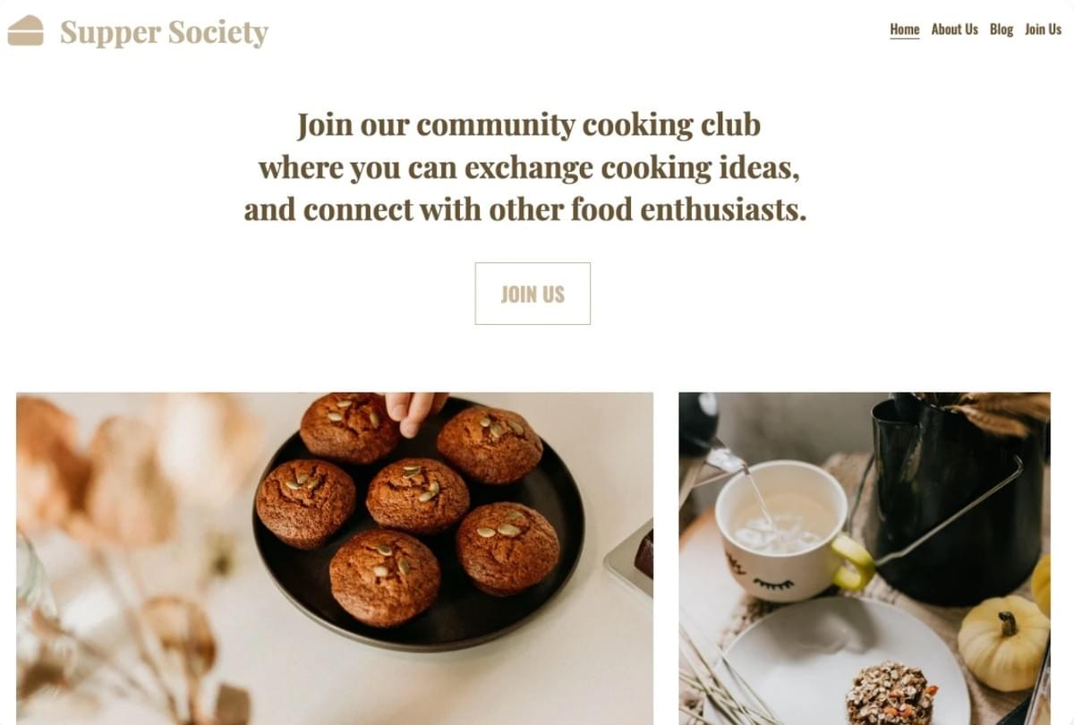 Supper Society Template van Strikingly