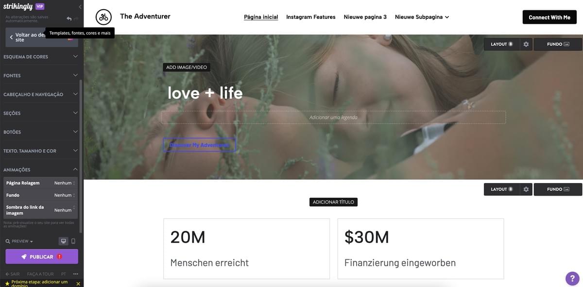 Editor de Sites Strikingly