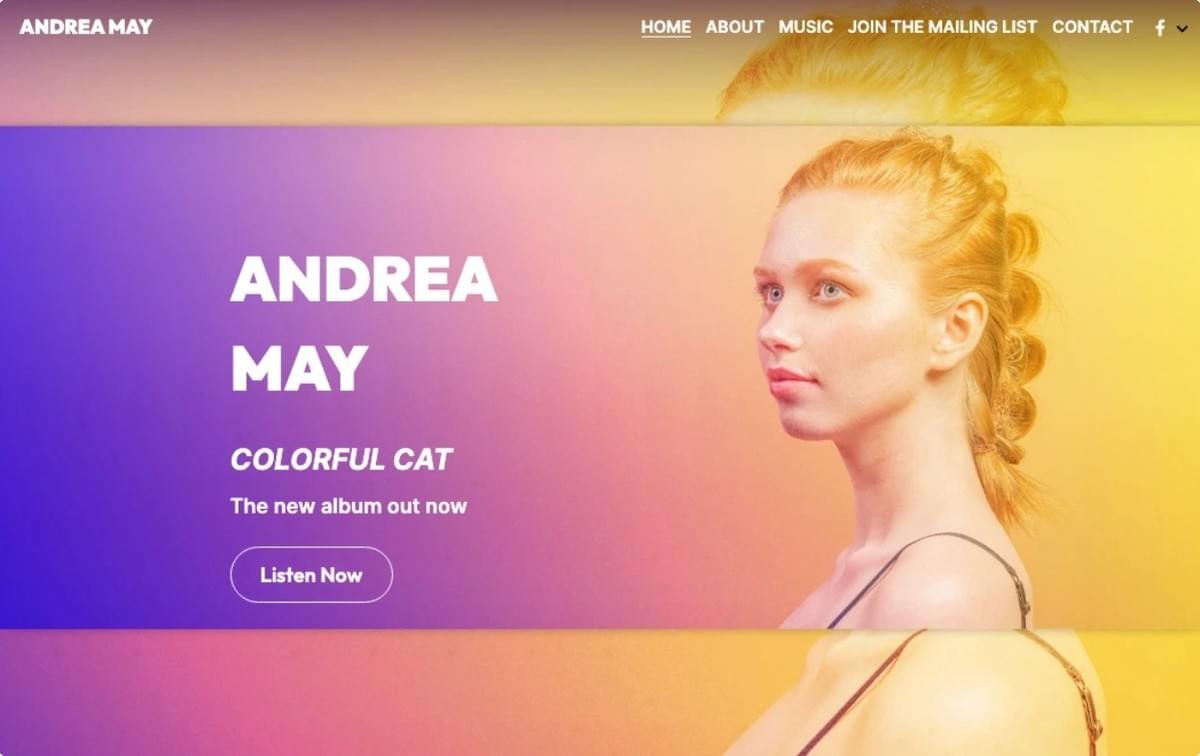 Andrea May-sjabloon van Strikingly